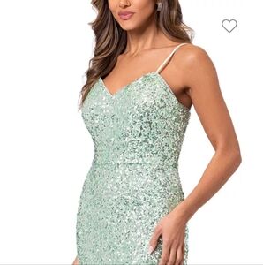 Aqua Sequin Sweeping Gown